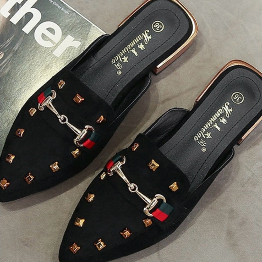 Elegant Black Slip-On Loafers with Gold Accents